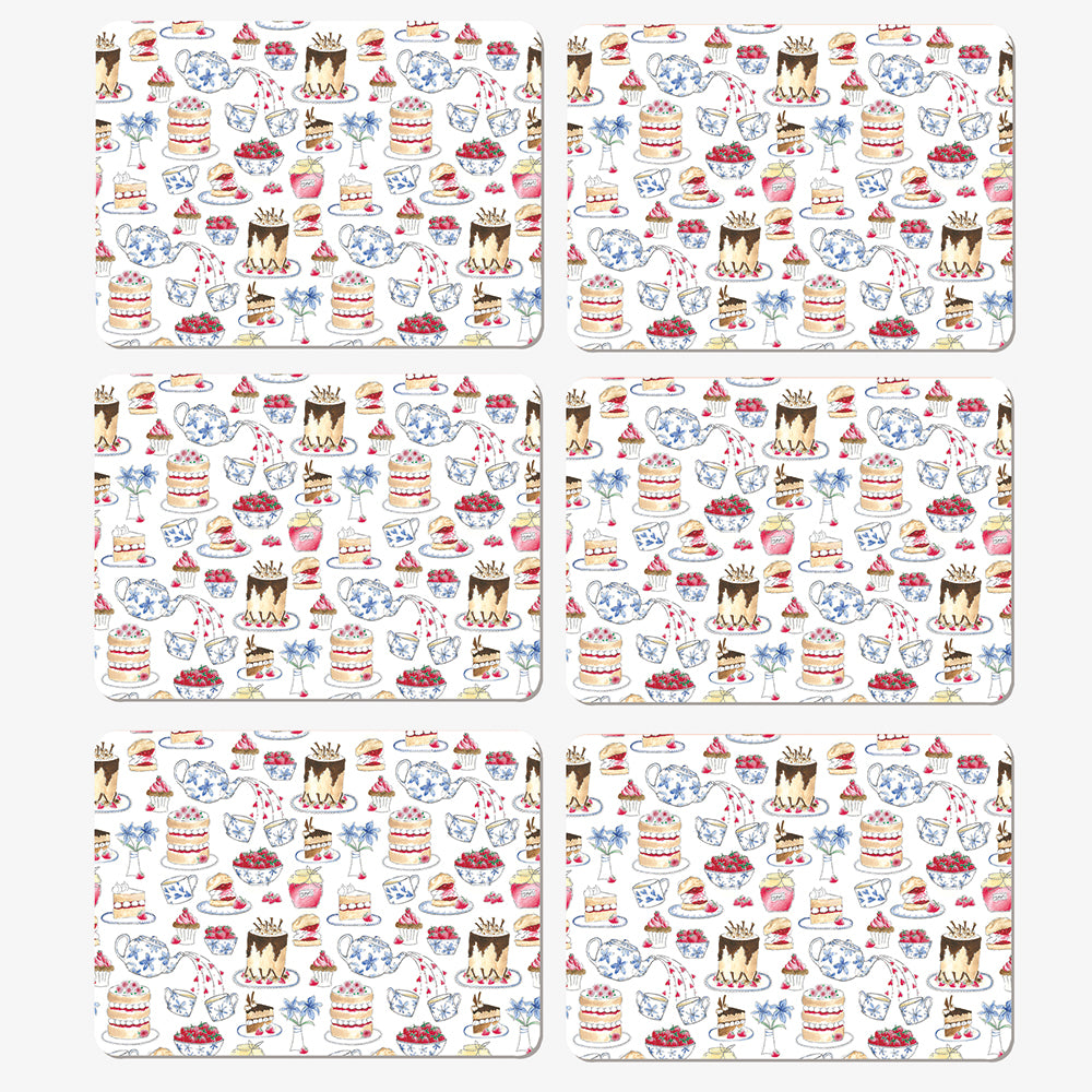 Set of 6 placemats illustrated with afternoon tea icons