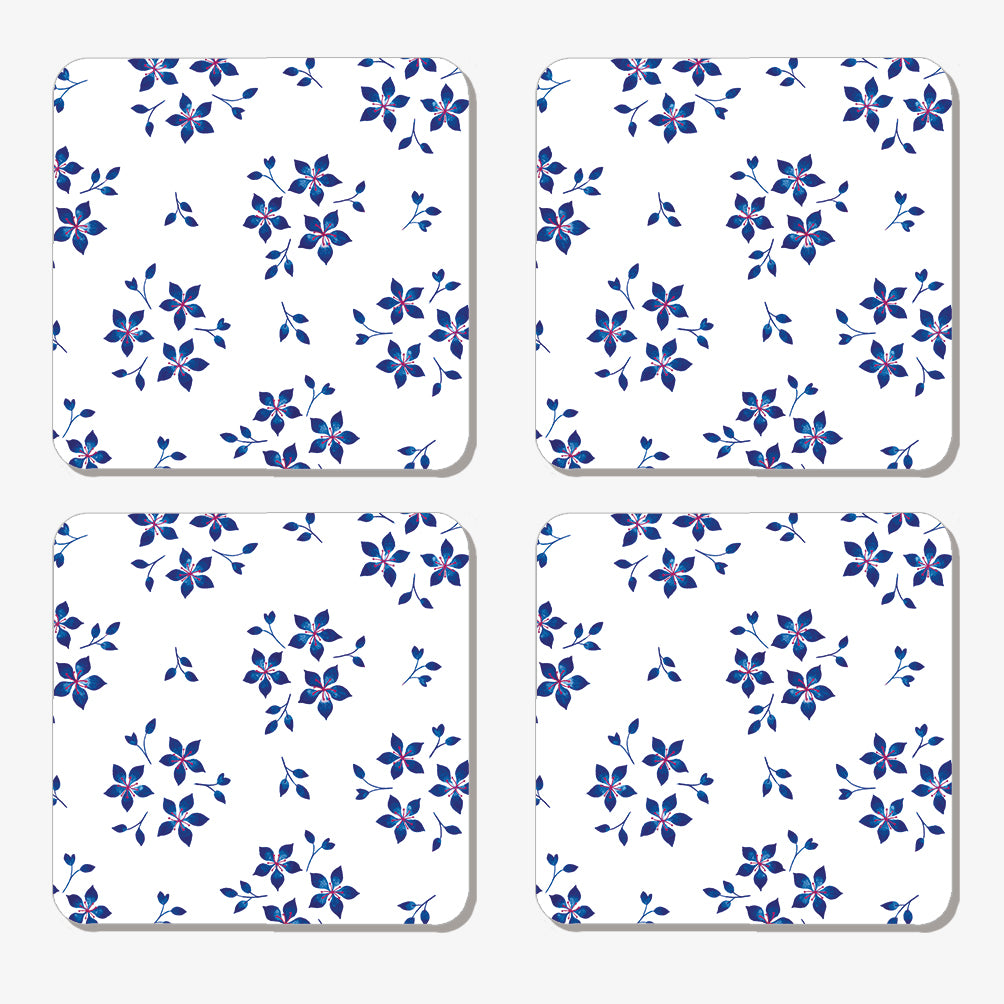 Blue Ditsy Floral Coaster, set of 4