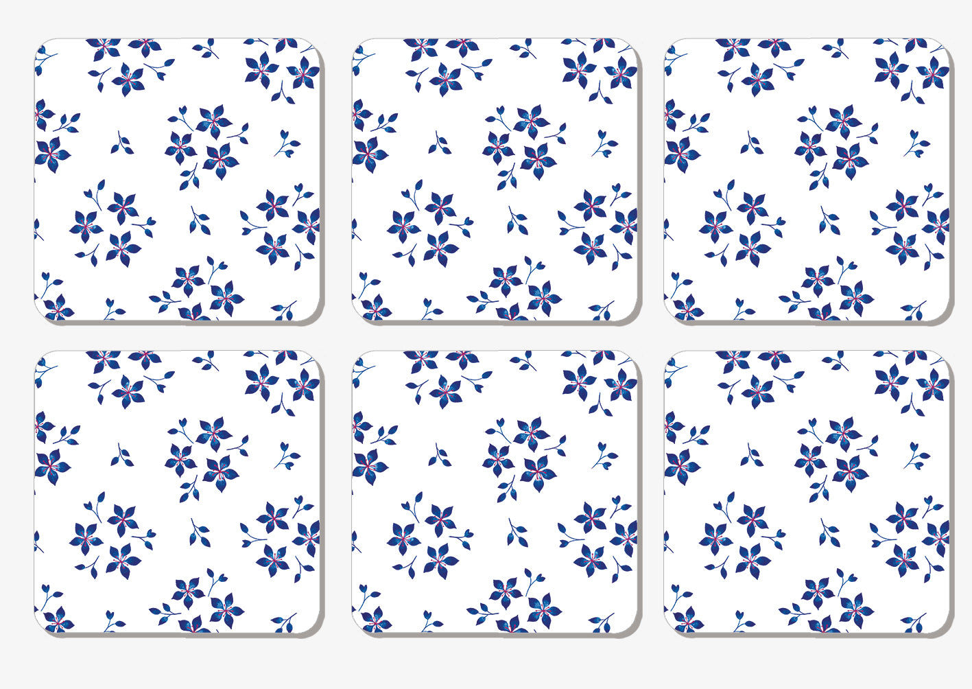 Blue Ditsy Floral Coaster, set of 6