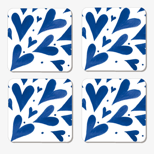 Set of 4 blue hearts coasters