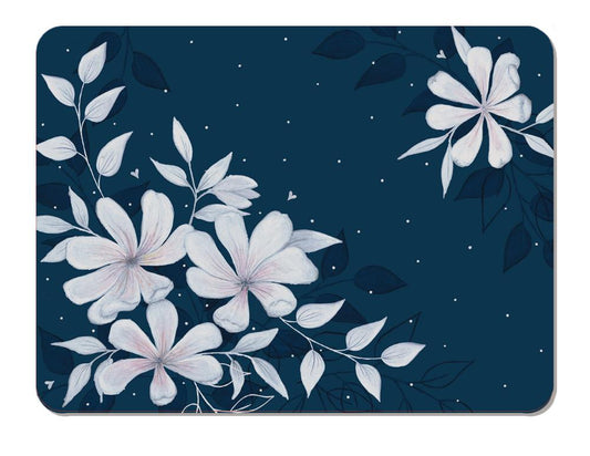 Navy placemat with large white floral design