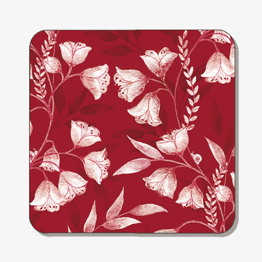 Red damask floral coaster