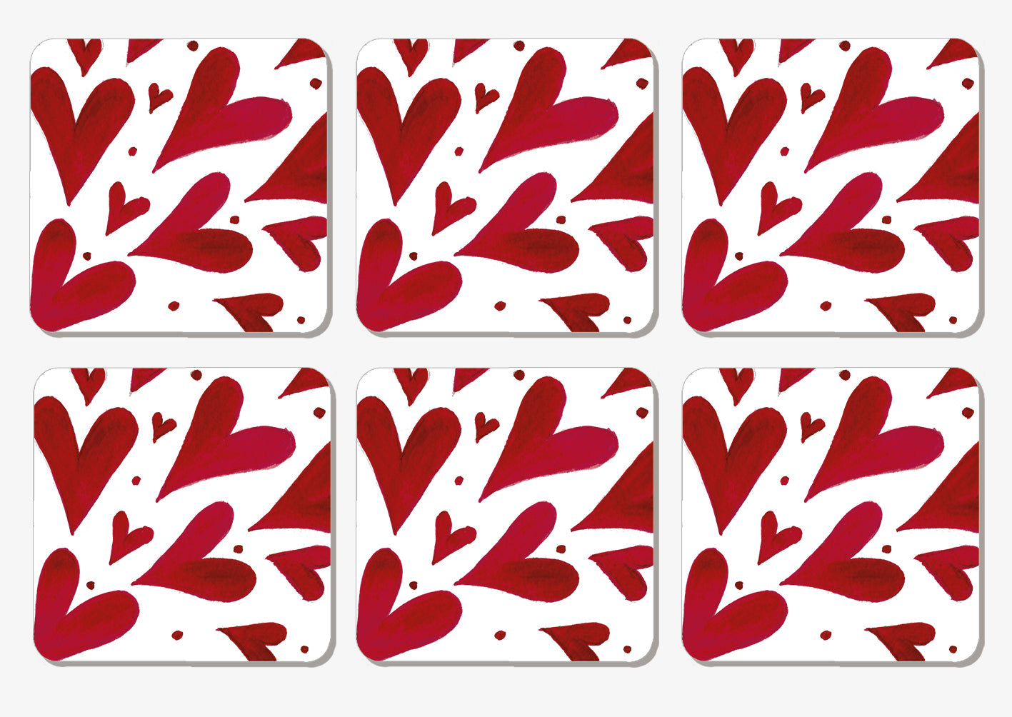 Set of 6 Red Heart Coaster