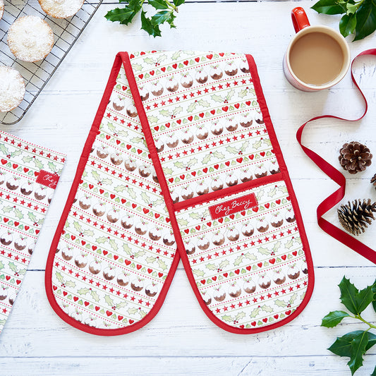 Christmas Pudding Double Oven Gloves