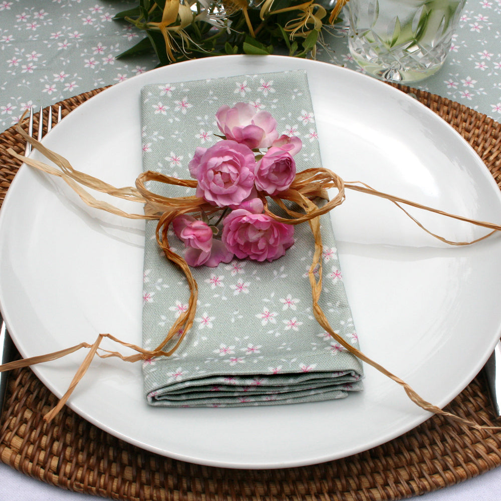 Table linen, Sage Green Ditsy Floral Napkins, handmade in Britain - Set of 2 - Chez Beccy