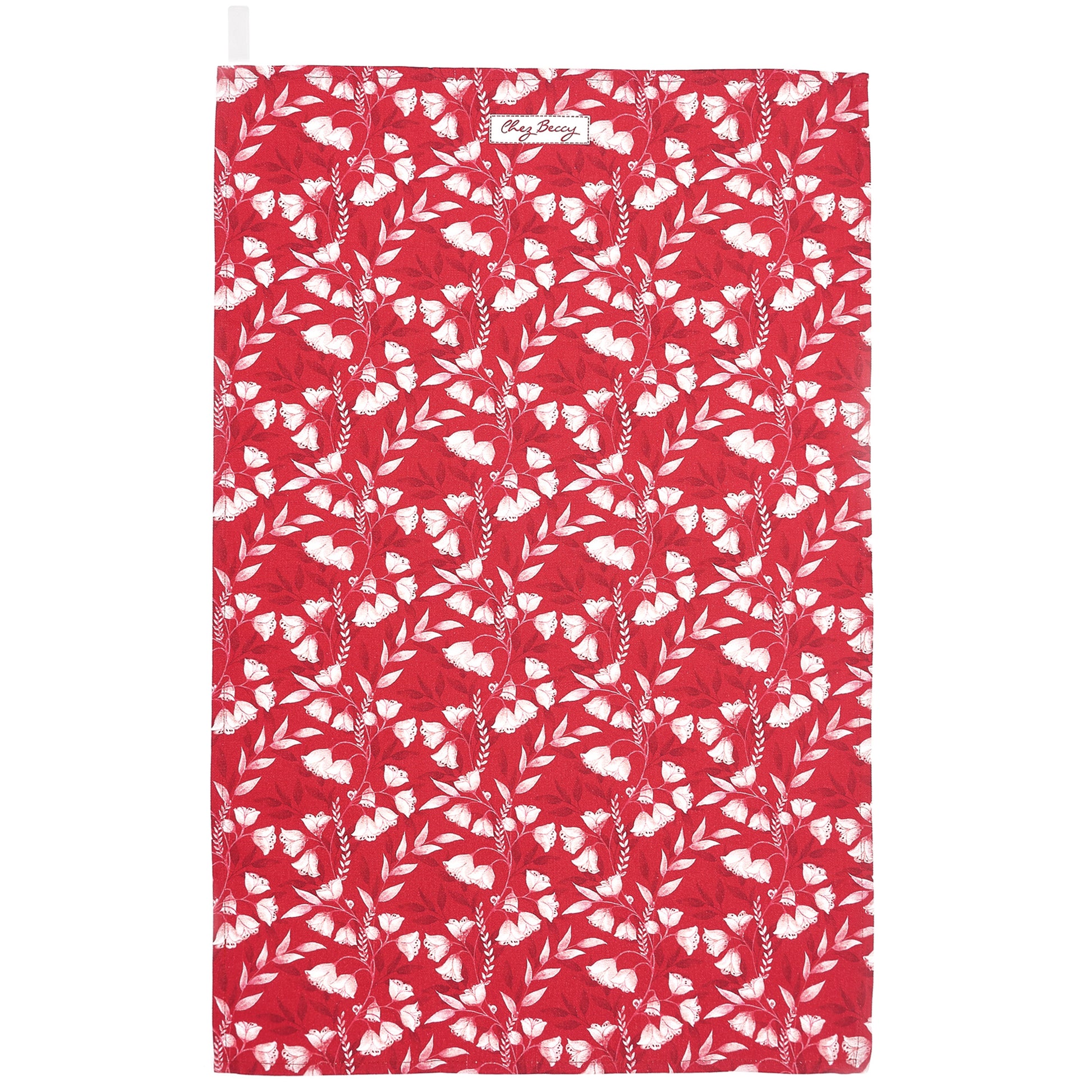 Kitchen textiles, Ruby Red Floral Tea Towel, made in Britain - Chez Beccy