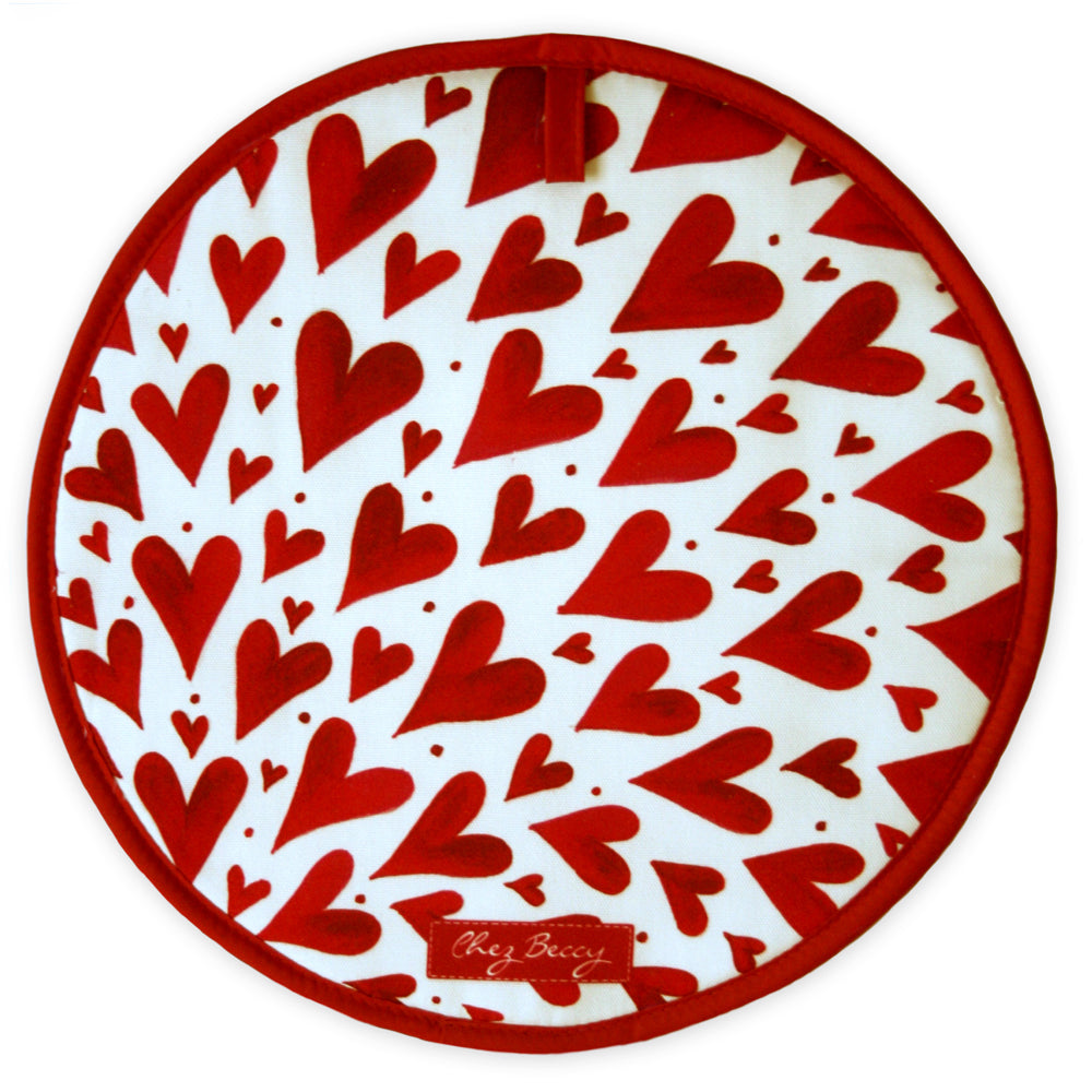 kitchen textiles, Red Shooting Heart Circular Hob Cover, made in Britain - Chez Beccy