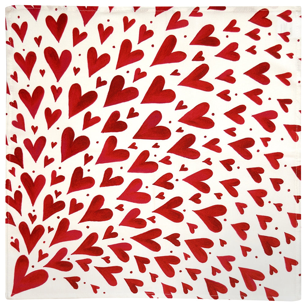 Red Hearts cloth napkin, made in the UK
