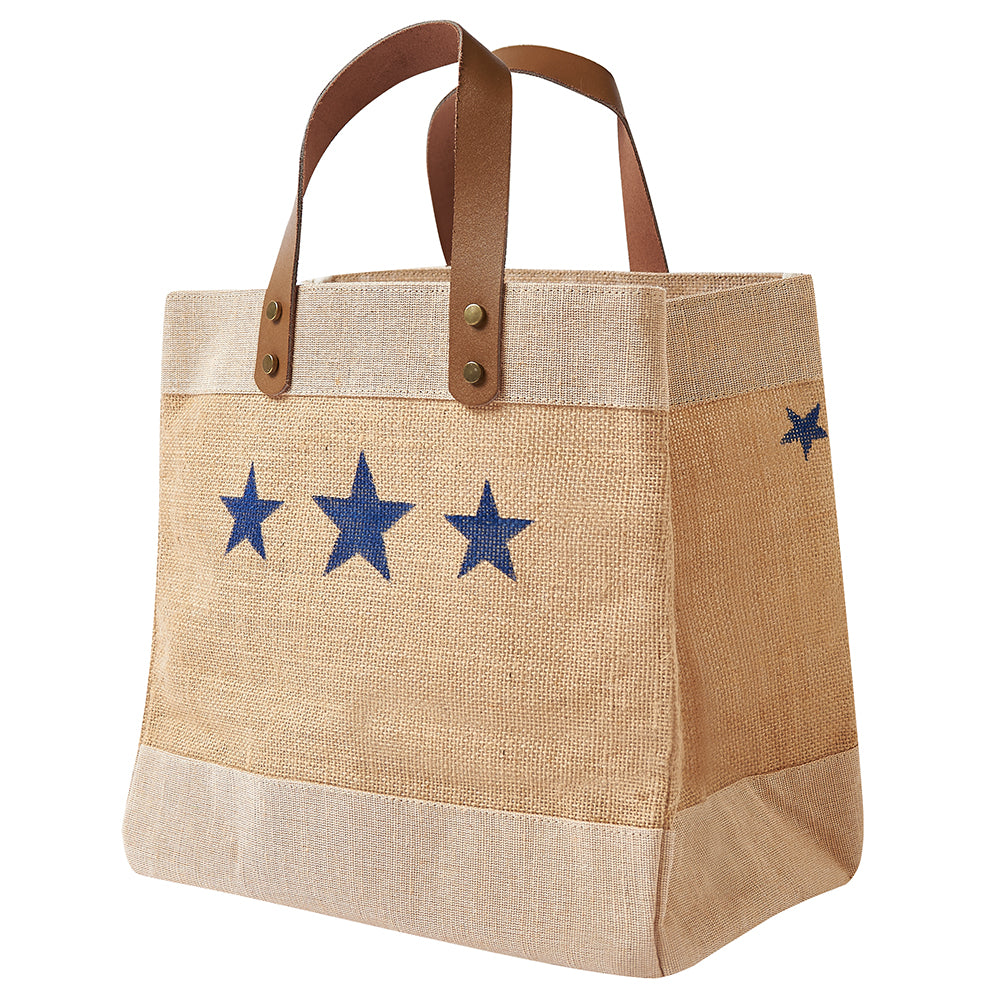 Small Blue Star Luxury Shopper with Leather Handles